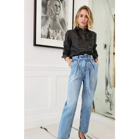 Anine Bing Jeans Everly Paper Bag Waist High Rise Denim Women's Size 29 Blue - Picture 1 of 14